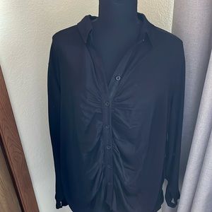 Cloth and Stone black gathered button up blouse